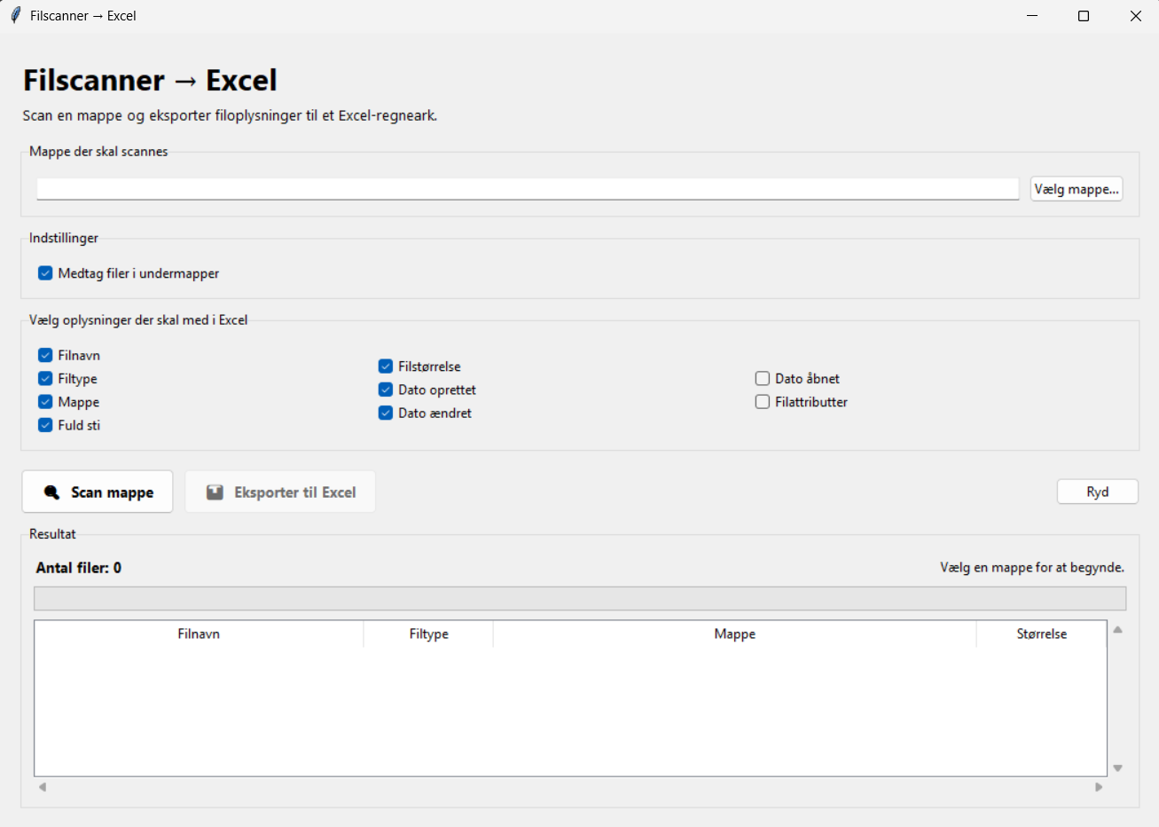 Filscanner til Excel App